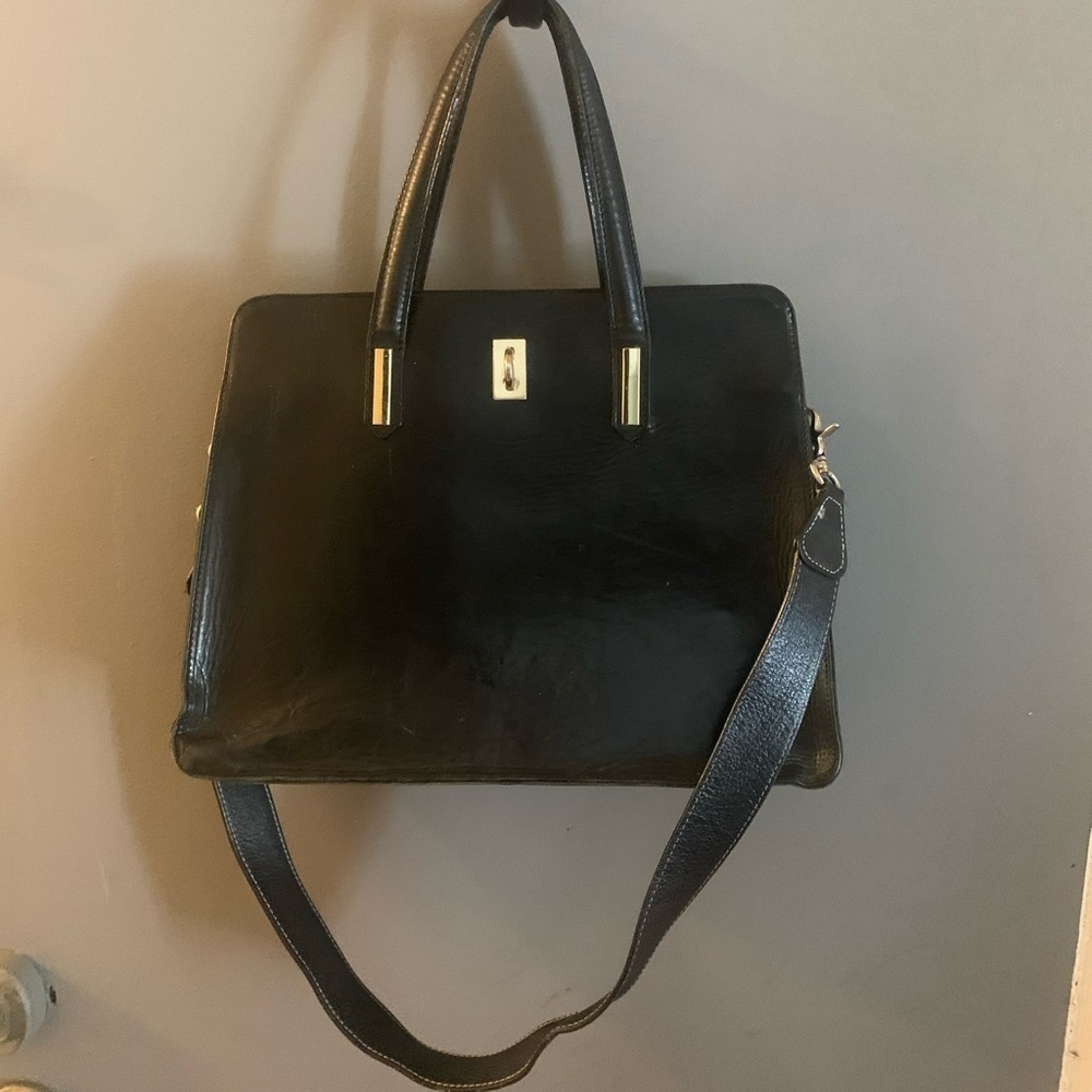 Genuine leather top handle structured bag Black Leather‎ Handbag